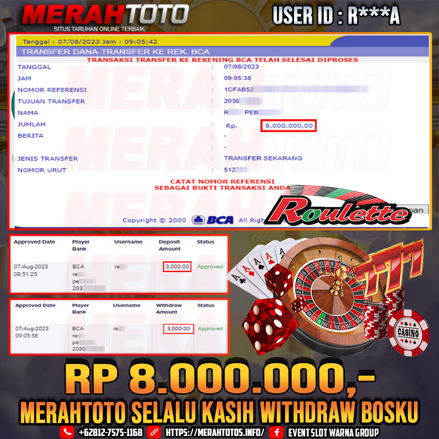 Bukti JP Slot Member Merahtoto 07 Agustus 2023 Roulette PP Live Casino