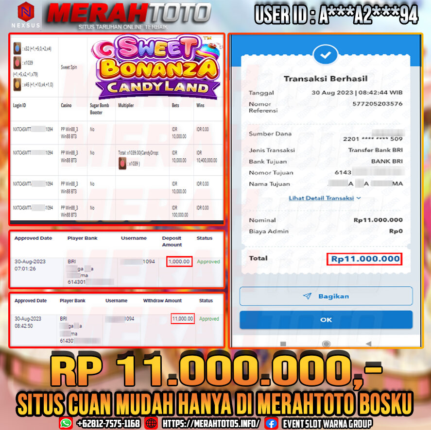 bukti-jp-slot-member-merahtoto-30-agustus-2023-sweet-bonanza-candyland-pp-live-casino