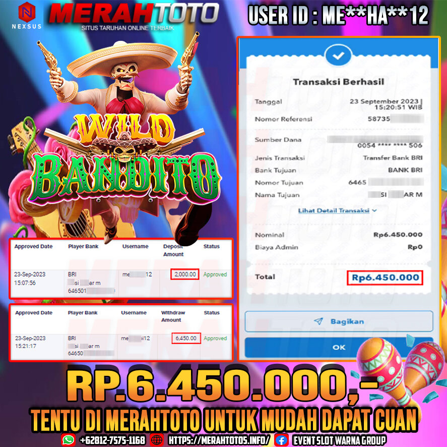 Bukti jp slot member merahtoto 23 september 2023 Wild Bandito