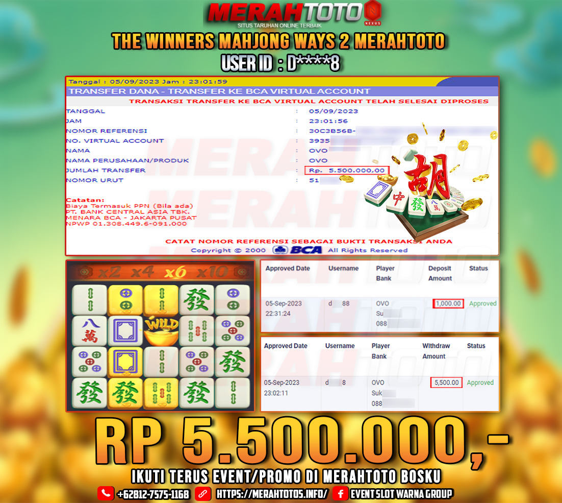 Bukti JP Slot Member MERAHTOTO 05 September 2023 Mahjong Ways 1
