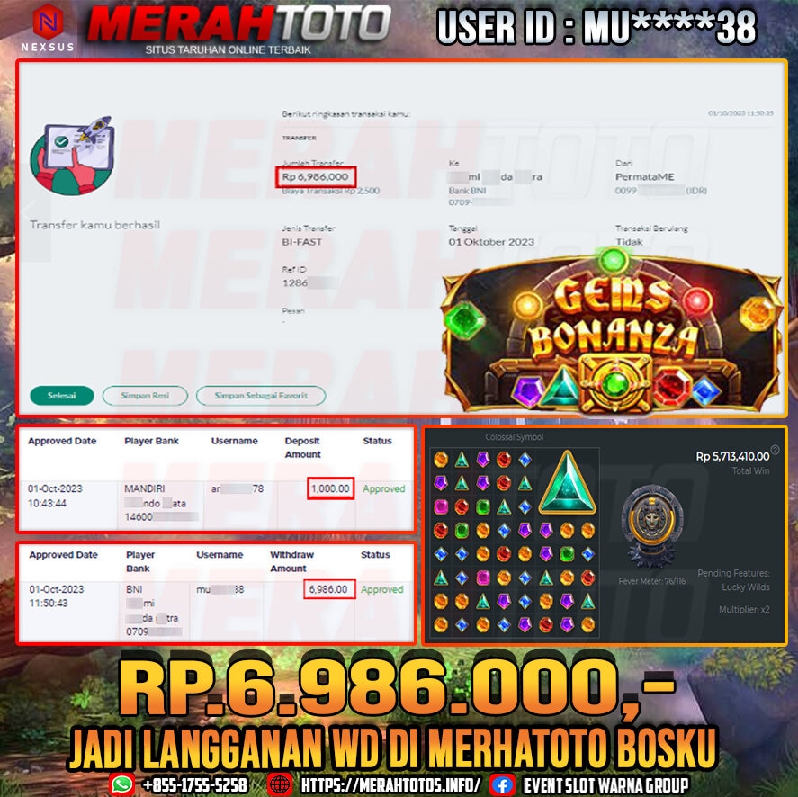 bukti-jp-slot-member-merahtoto-01-oktober-2023-gems-bonanza-pragmatic-play