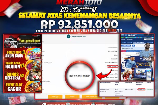 Bukti JP Slot Member MERAHTOTO 2 Desember 2024 Sbobet - SPORTBOOK