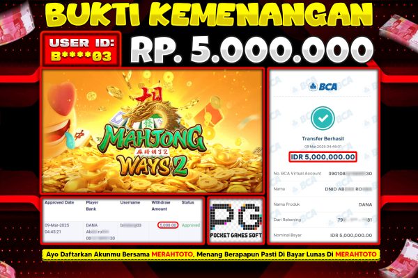 Bukti JP Slot Member MERAHTOTO 09 MARET 2025 Mahjong Ways 2 ( PG SOFT )