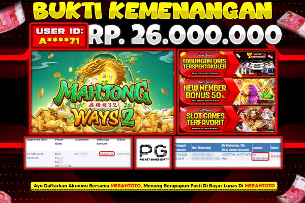 Bukti JP Slot Member MERAHTOTO 07 MARET 2025 Mahjong Ways 2 ( PG Soft )