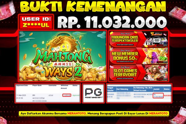 Bukti JP Slot Member MERAHTOTO 11 MARET 2025 Mahjong Ways 2 ( PG SOFT )