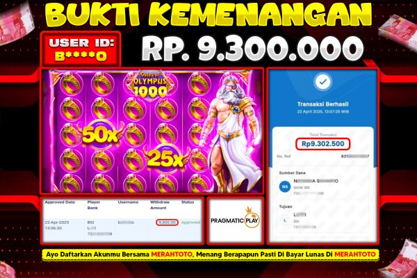 Bukti JP Slot Member MERAHTOTO 22 APRIL 2025 – Gates Of Olympus 1000 ( PRAGMATIC PLAY )