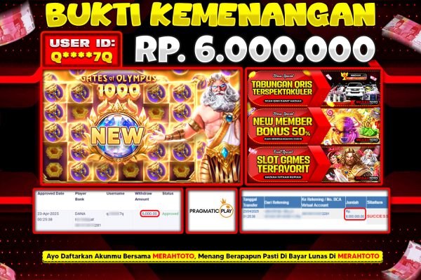 Bukti JP Slot Member MERAHTOTO 23 APRIL 2025 – Gates Of Olympus 1000 ( PRAGMATIC PLAY )