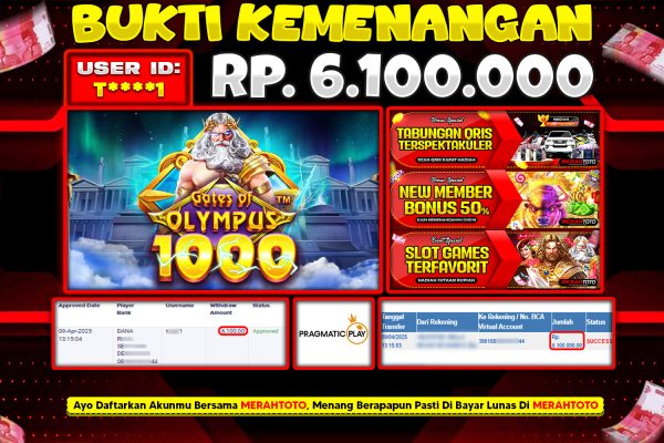 Bukti JP Slot Member MERAHTOTO 09 APRIL 2025 – Gates Of Olympus 1000 ( PRAGMATIC PLAY )