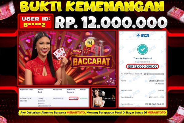 Bukti JP Casino Member MERAHTOTO 11 MEI 2025 – BACCARAT ( PP LIVE CASINO )