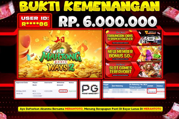 Bukti JP Slot Member MERAHTOTO 09 MEI 2025 – MAHJONG WAYS 2 ( PG Soft )