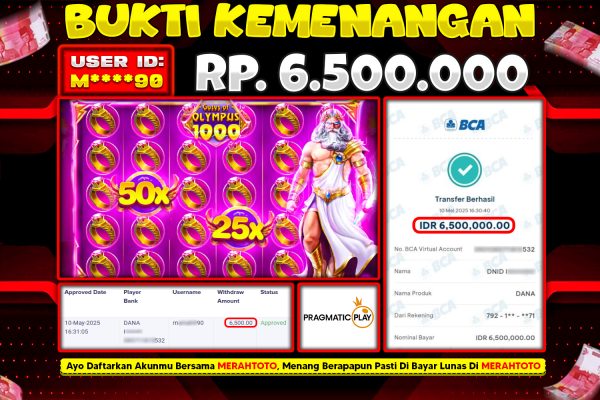 Bukti JP Slot Member MERAHTOTO 10 MEI 2025 – Gates Of Olympus 1000 ( PRAGMATIC PLAY )