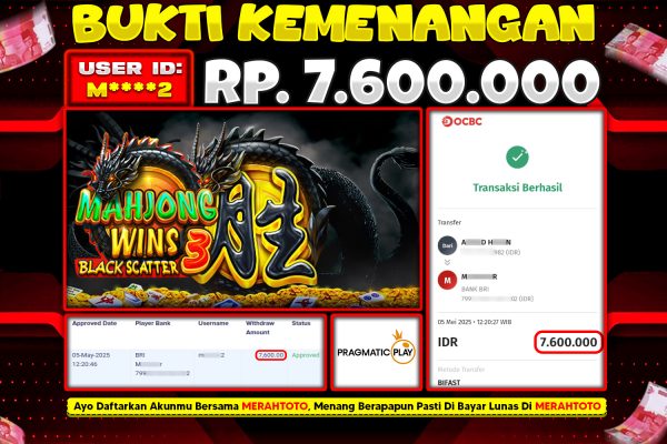 Bukti JP Slot Member MERAHTOTO 05 MEI 2025 – Mahjong Wins 3 – Black Scatter ( PRAGMATIC PLAY )