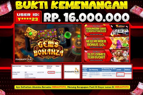 Bukti JP Slot Member MERAHTOTO 02 MEI 2025 – Gems Bonanza ( PRAGMATIC PLAY )