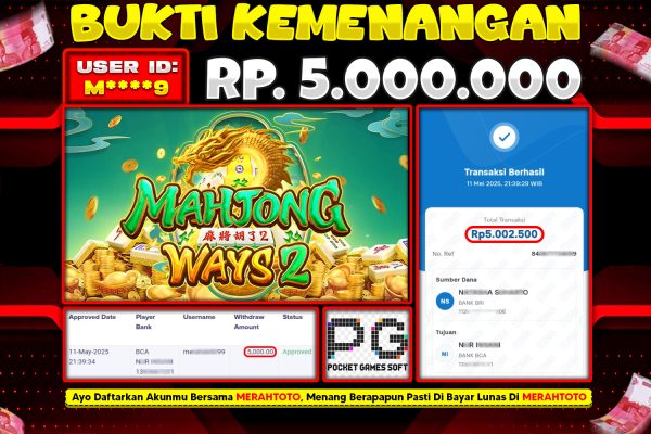 Bukti JP Slot Member MERAHTOTO 11 MEI 2025 – Mahjong Ways 2 ( PG SOFT )