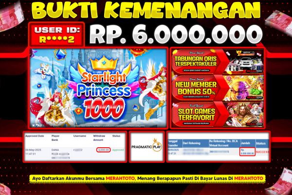 Bukti JP Slot Member MERAHTOTO 06 MEI 2025 – Starlight Princess 1000 ( PRAGMATIC PLAY )