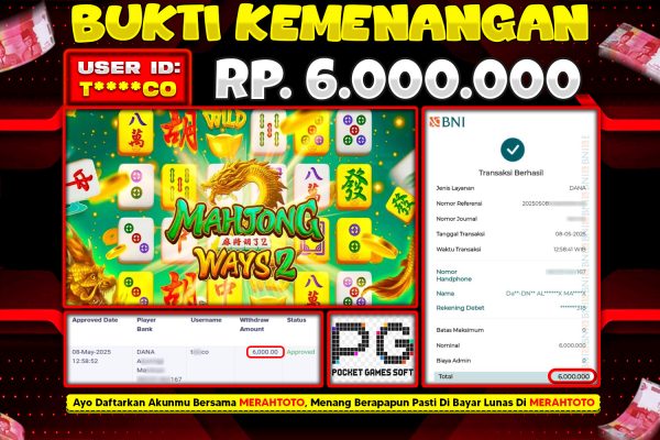 Bukti JP Slot Member MERAHTOTO 08 MEI 2025 – MAHJONG WAYS 2 ( PG Soft )