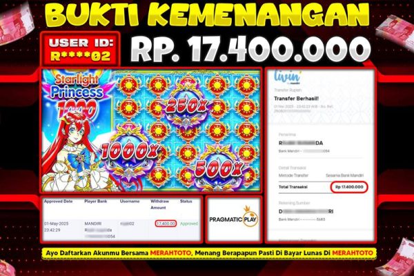 Bukti JP Slot Member MERAHTOTO 01 MEI 2025 – Starlight Princess 1000 ( PRAGMATIC PLAY )