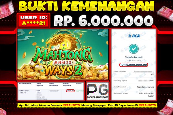 Bukti JP Slot Member MERAHTOTO 22 MEI 2025 – Mahjong Ways 2 ( PG SOFT )