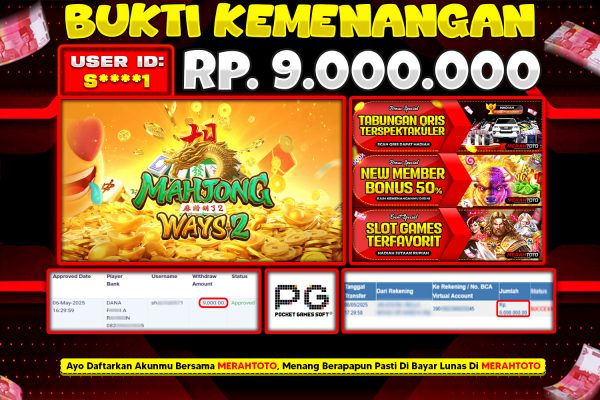 Bukti JP Slot Member MERAHTOTO 06 MEI 2025 – Mahjong Wins 2 ( PRAGMATIC PLAY )