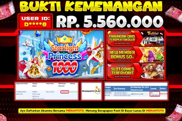 Bukti JP Slot Member MERAHTOTO 10 MEI 2025 – Starlight Princess 1000 ( Pragmatic Play )