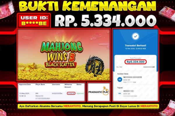 Bukti JP Slot Member MERAHTOTO 10 MEI 2025 – Mahjong Wins 3 – Black Scatter ( PRAGMATIC PLAY )