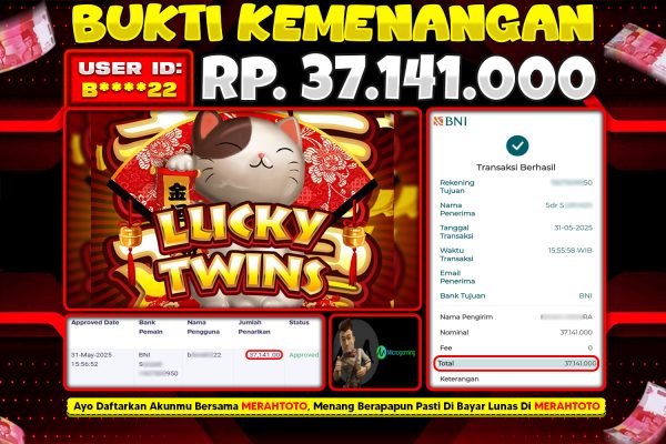 Bukti JP Slot Member MERAHTOTO 31 MEI 2025 – Lucky Twins Nexus ( Micro Gaming )