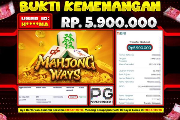 Bukti JP Slot Member MERAHTOTO 03 MEI 2025 – Mahjong Ways ( PG Soft )