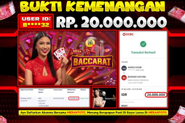 Bukti JP Casino Member MERAHTOTO 09 MEI 2025 – BACCARAT ( PP LIVE CASINO )