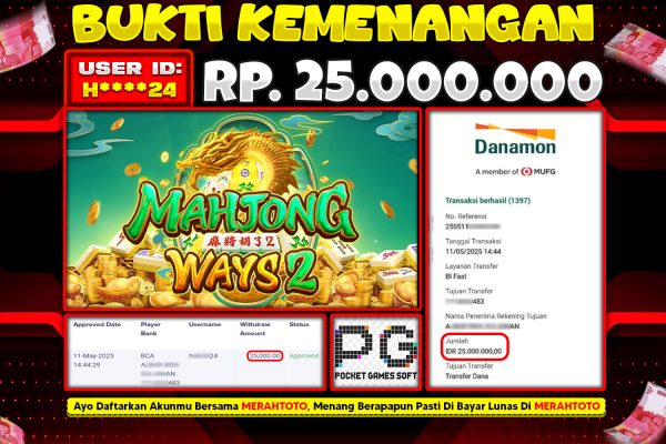 Bukti JP Slot Member MERAHTOTO 11 MEI 2025 – Mahjong Ways 2 ( PG SOFT )
