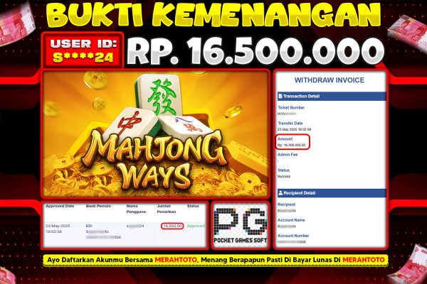 Bukti JP Slot Member MERAHTOTO 23 MEI 2025 – Mahjong Ways ( PG Soft )