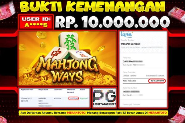 Bukti JP Slot Member MERAHTOTO 13 MEI 2025 – Mahjong Ways ( PG SOFT )