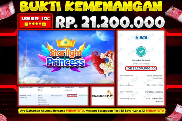 Bukti JP Slot Member MERAHTOTO 04 MEI 2025 – Starlight Princess ( PRAGMATIC PLAY )
