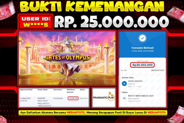 Bukti JP Slot Member MERAHTOTO 12 MEI 2025 – Gates of olympus ( PRAGMATIC PLAY )