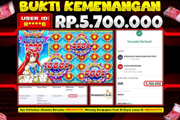 Bukti JP Slot Member MERAHTOTO 04 MEI 2025 – Starlight Princess 1000 ( Peragmatic Play )