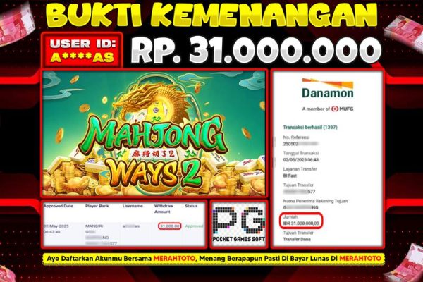 Bukti JP Slot Member MERAHTOTO 02 MEI 2025 – Mahjong Ways 2 ( PG SOFT )