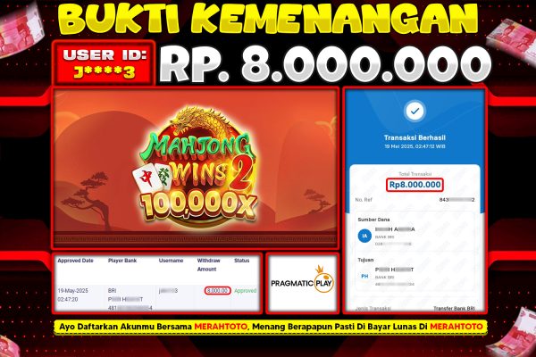 Bukti JP Slot Member MERAHTOTO 19 MEI 2025 – Mahjong Wins 2 ( PRAGMATIC PLAY )