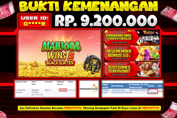 Bukti JP Slot Member MERAHTOTO 17 MEI 2025 – Mahjong Wins 3 – Black Scatter ( PRAGMATIC PLAY )