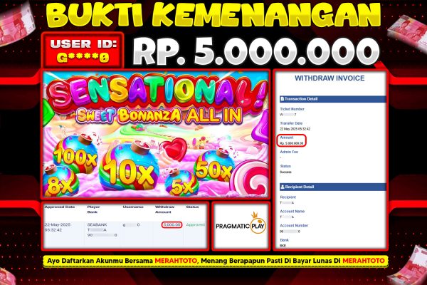Bukti JP Slot Member MERAHTOTO 22 MEI 2025 – Sweet Bonanza 1000 Dice ( PRAGMATIC PLAY )