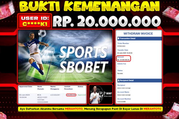 Bukti JP BOLA Member MERAHTOTO 02 JUNI 2025 – SBOBET ( SPORTSBOOK )