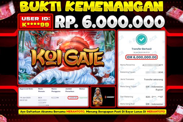 Bukti JP Slot Member MERAHTOTO 19 JUNI 2025 – Koi Gate ( Habanero )