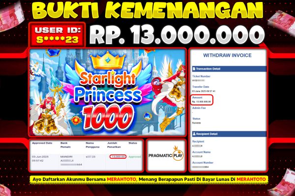 Bukti JP Slot Member MERAHTOTO 03 JUNI 2025 – Starlight Princess 1000 ( Pragmatic Play )