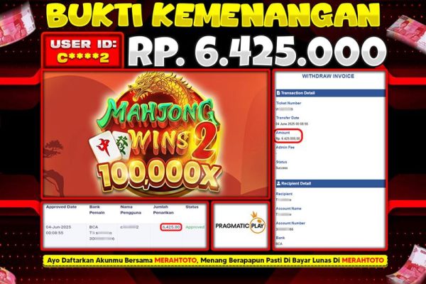 Bukti JP Slot Member MERAHTOTO 04 JUNI 2025 – Mahjong Wins 2 ( Pragmatic Play )