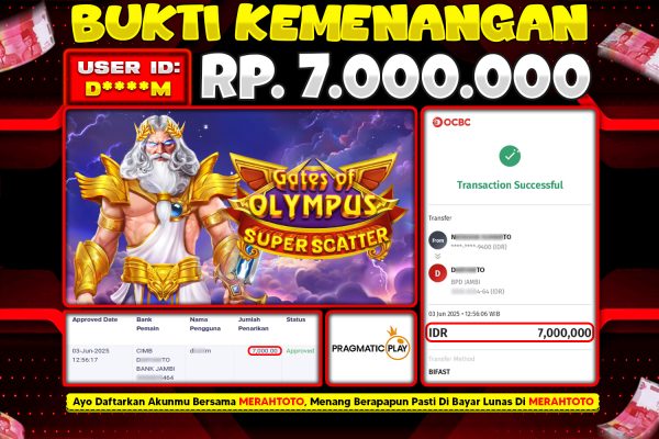 Bukti JP Slot Member MERAHTOTO 03 JUNI 2025 -Gates of Olympus Super Scatter ( Pragmatic Play )