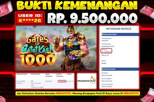 Bukti JP Slot Member MERAHTOTO 04 JUNI 2025 – Gates of Gatot Kaca 1000 ( PRAGMATIC PLAY )