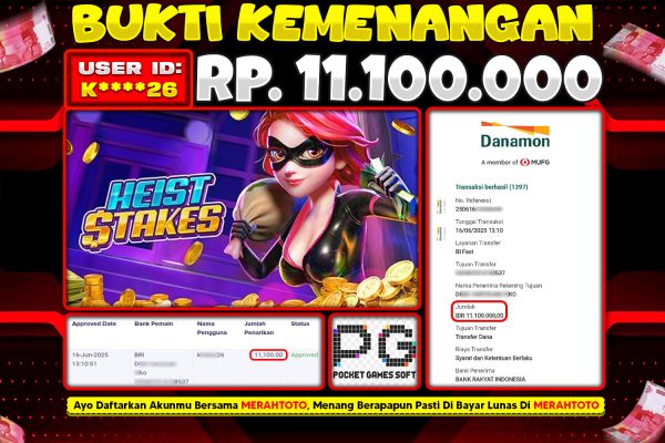 Bukti JP Slot Member MERAHTOTO 16 JUNI 2025 – Heist Stakes ( PGSOFT )