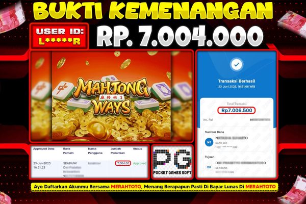 Bukti JP Slot Member MERAHTOTO 23 JUNI 2025 – Mahjong Ways 1 ( PG SOFT )