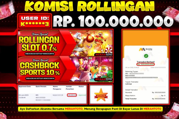 Bukti JP Slot Member MERAHTOTO 9 JUNI 2025 – BONUS ROLLINGAN