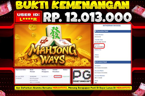 Bukti JP Slot Member MERAHTOTO 02 JUNI 2025 – Mahjong Ways ( PG SOFT )