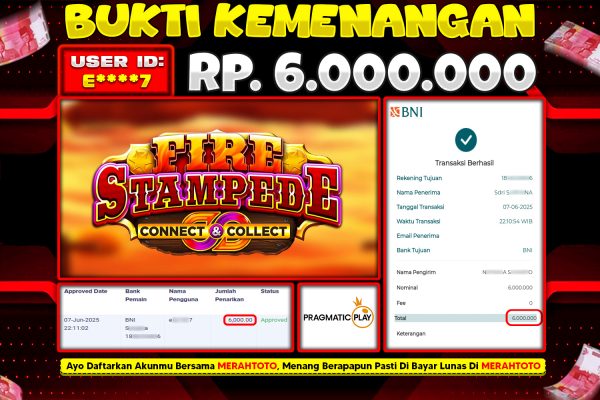 Bukti JP Slot Member MERAHTOTO 07 JUNI 2025 – Fire Stampede ( PRAGMATIC PLAY )