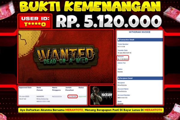 Bukti JP Slot Member MERAHTOTO 10 JUNI 2025 – Wanted Dead or a Wild ( Hacksaw )